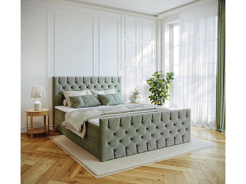 Lit continental Mars avec sommier tissu Riviera Mint 140x200 cm