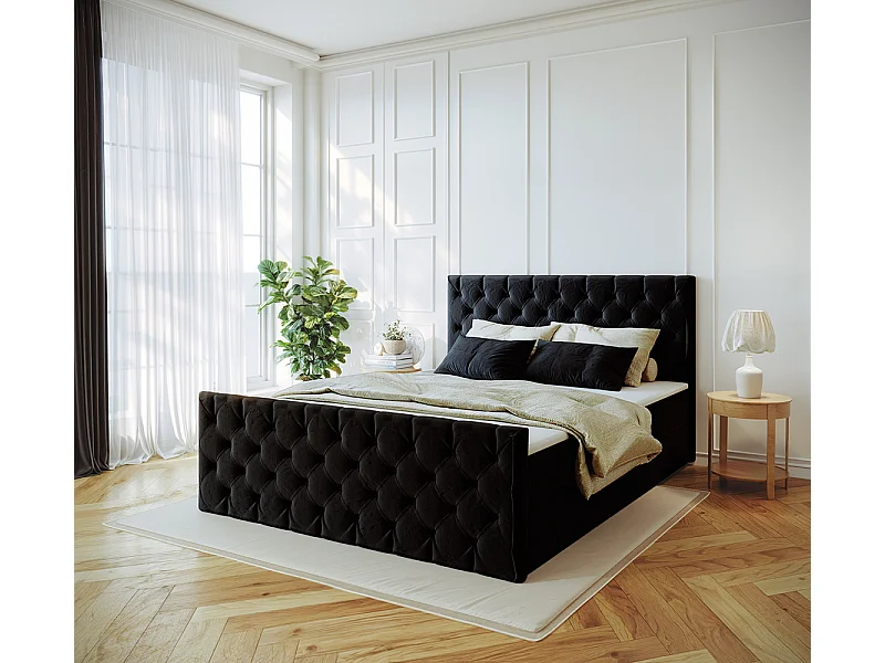 Kontinentalbett Mars Mit Bettkasten Stoff Riviera Schwarz 180x200 cm