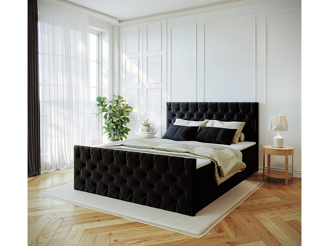 Lit continental Mars avec sommier tissu Riviera Noir 180x200 cm