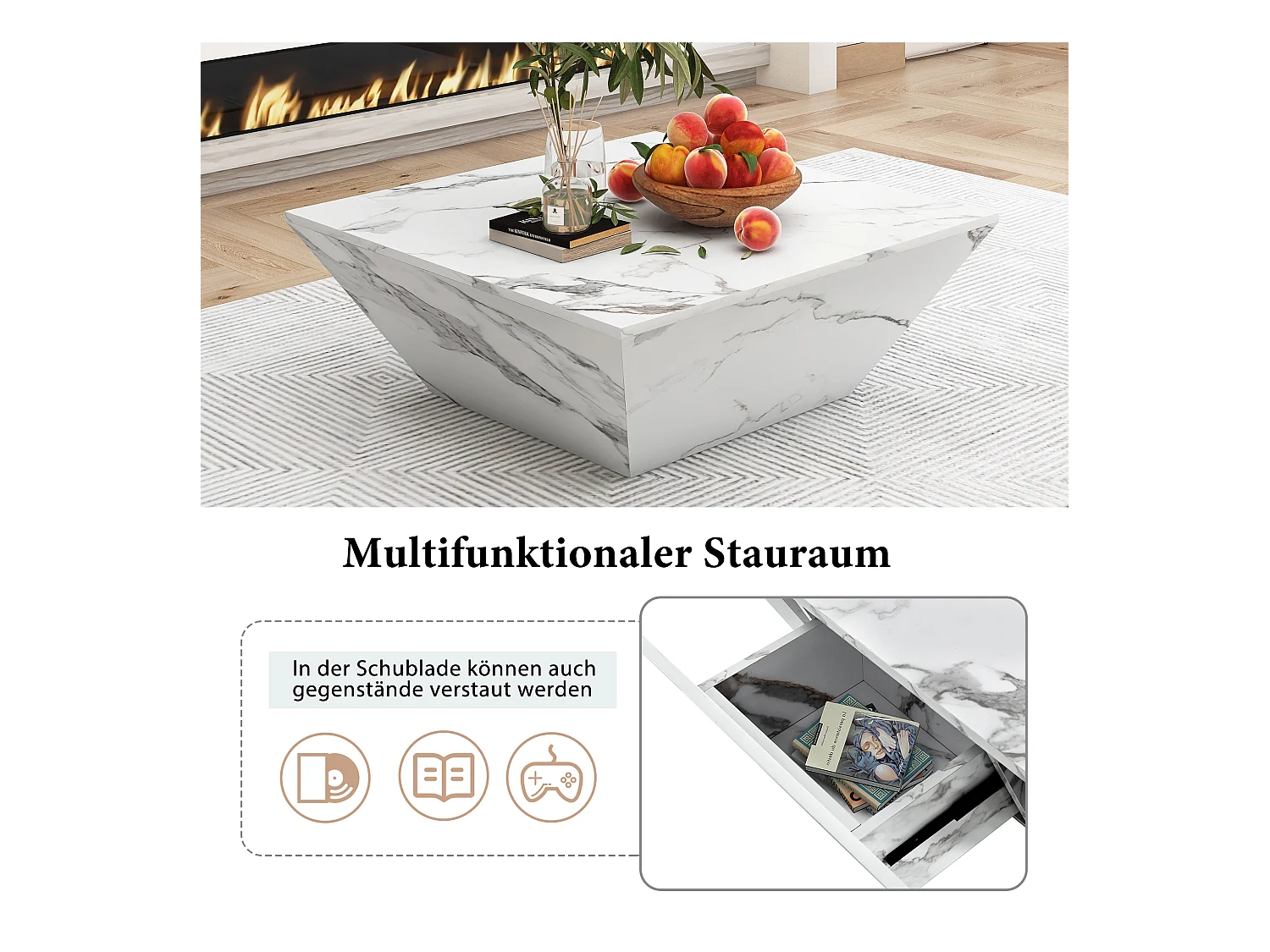 Mesa de centro moderna con tambor, mesa de centro trapezoidal de chapa de mármol blanco, mesa de centro para sala de estar