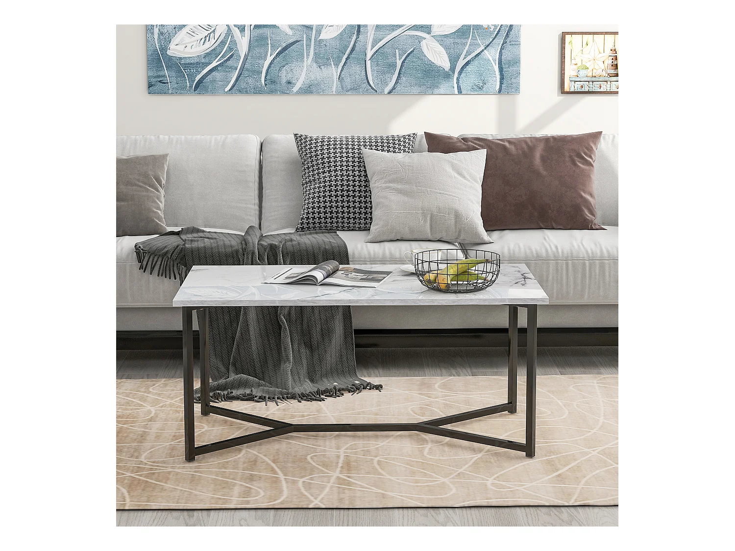 Mid Century Modern Holz Rechteck Couchtisch Wohnzimmer, Weiß