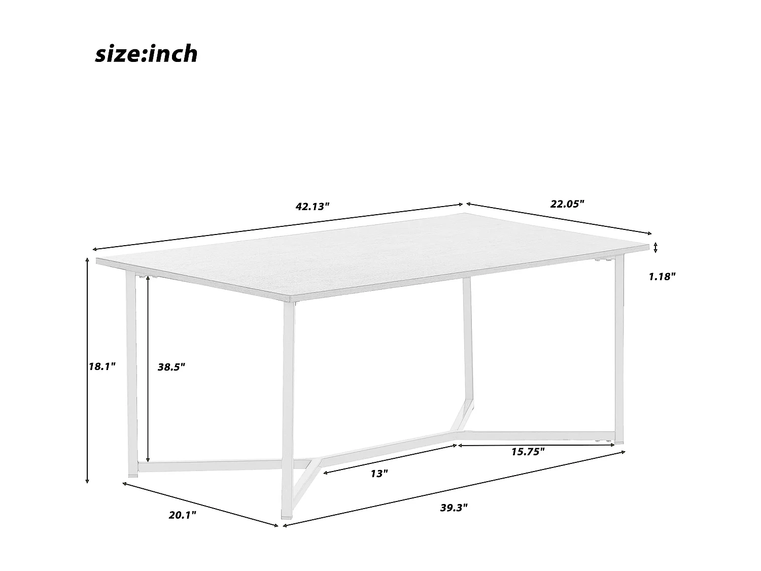 Table basse rectangulaire moderne en bois du milieu du siècle pour salon, blanc