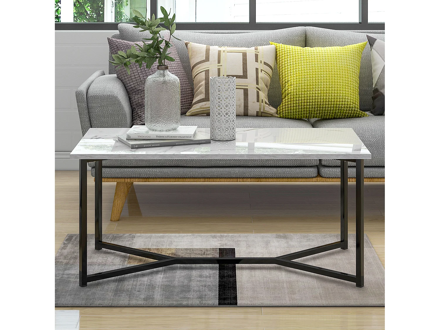 Table basse rectangulaire moderne en bois du milieu du siècle pour salon, blanc