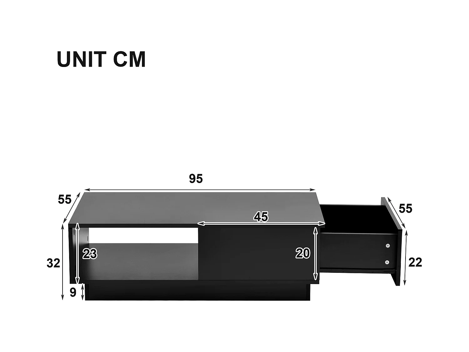 Table basse, table de canapé haute brillance,table de salon rectangulaire blanche avec LED