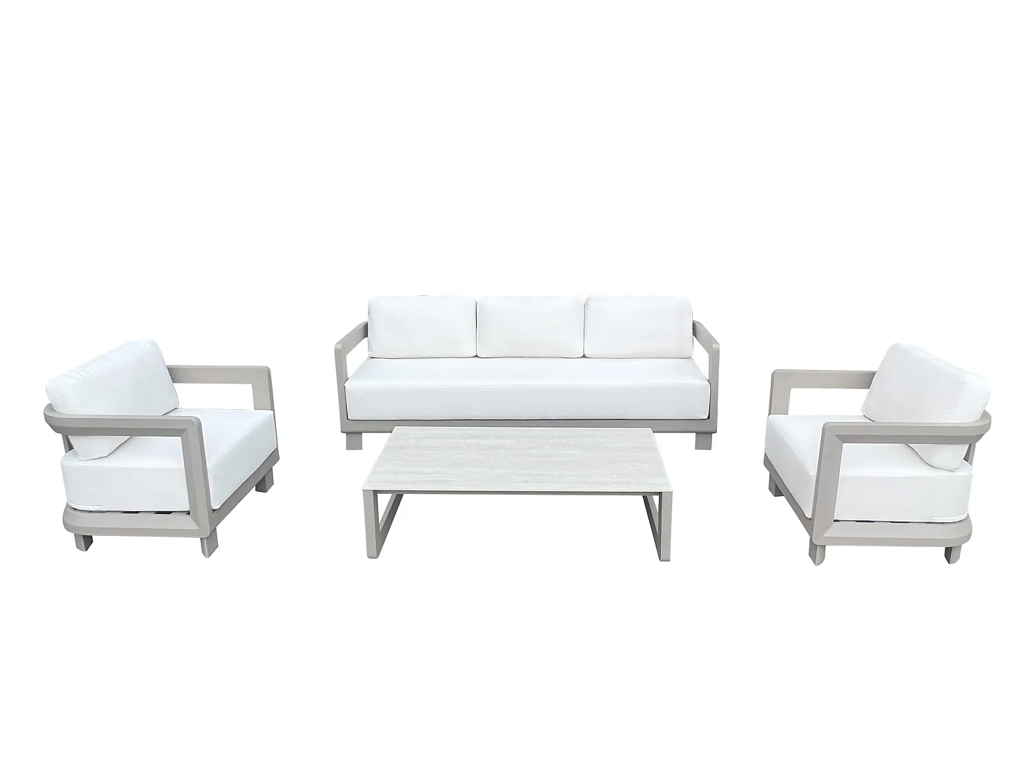 Salon de Jardin Bas 5P  en Aluminium Taupe avec Plateau Pierre CALAROSSA