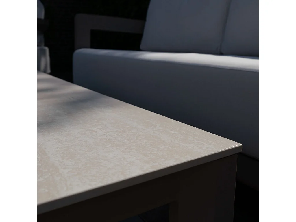 Salon de Jardin Bas 5P  en Aluminium Taupe avec Plateau Pierre CALAROSSA