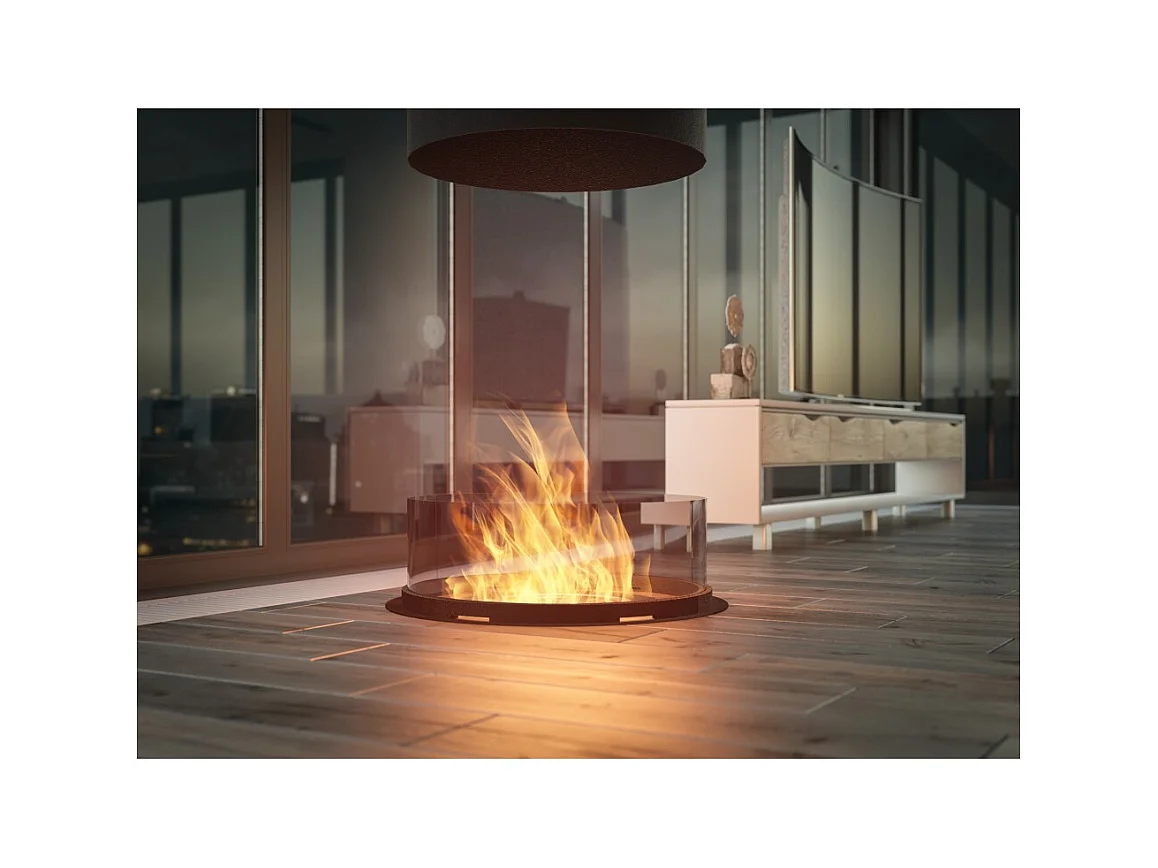 Cheminée bioéthanol ronde autoportante - Cheminée bioéthanol au sol noire avec conduit de fumée de 95 cm de diamètre