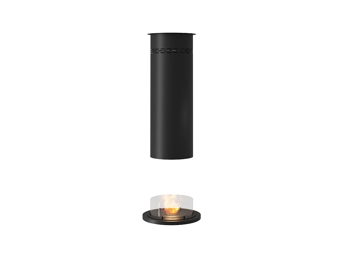 Cheminée bioéthanol ronde autoportante - Cheminée bioéthanol au sol noire avec conduit de fumée de 95 cm de diamètre