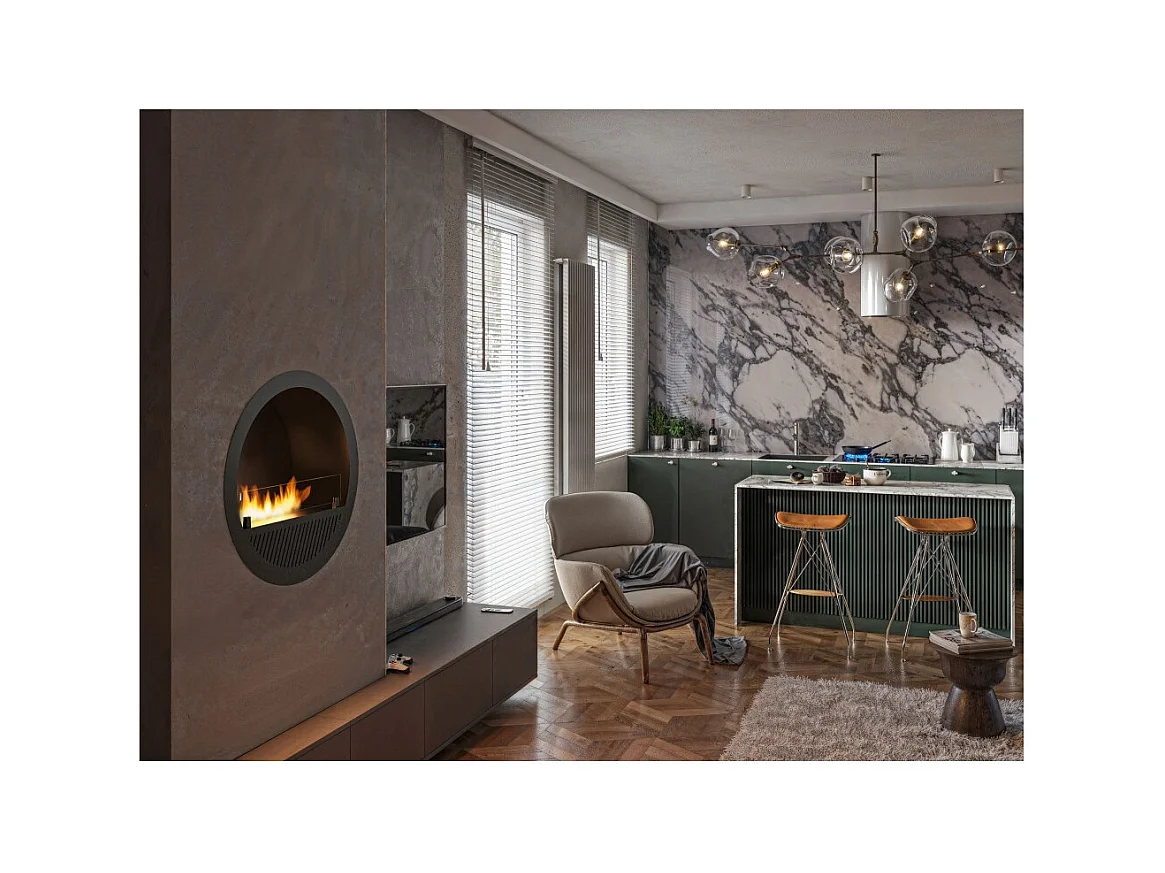 Cheminée bioéthanol encastrable Incyclle Inside - Cheminée bioéthanol murale ronde design d.70cm