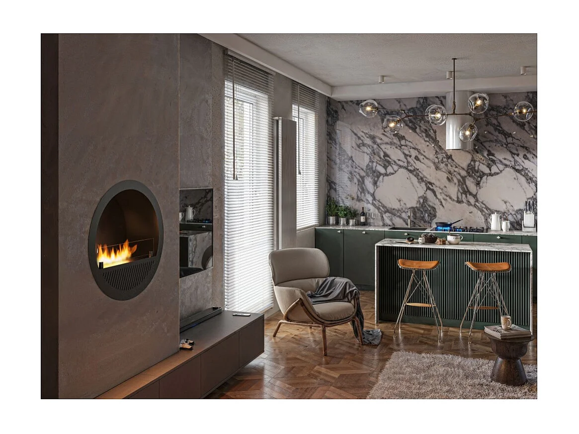 Cheminée bioéthanol encastrable Incyclle Inside - Cheminée bioéthanol murale ronde design d.70cm