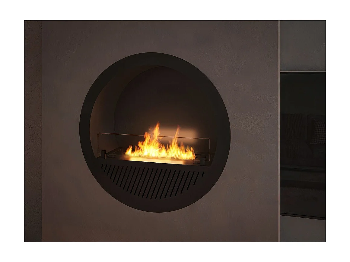 Cheminée bioéthanol encastrable Incyclle Inside - Cheminée bioéthanol murale ronde design d.70cm