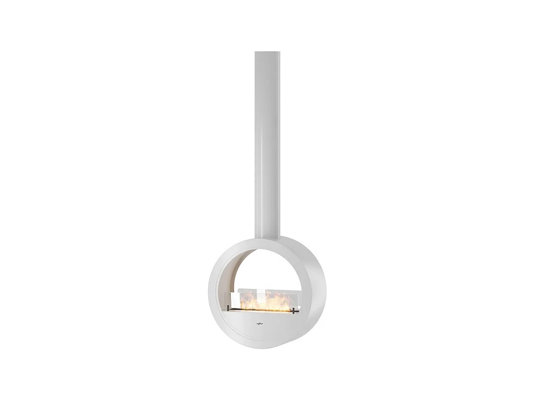 Cheminée bioéthanol suspendue Incyrcle Slim 2Side - Design rond avec double façade ouverte d.70 cm Blanc
