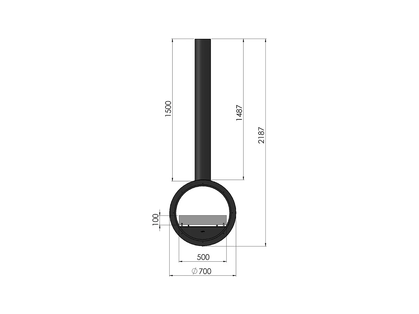 Cheminée bioéthanol suspendue Incyrcle Slim 2Side - Design rond avec double façade ouverte d.70 cm Blanc