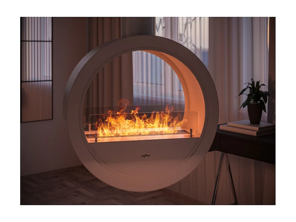 Camino a Bioetanolo sospeso da soffitto Incyrcle Slim 2Side - Biocamino rotondo di design con doppia facciata aperta d.70cm Bianco