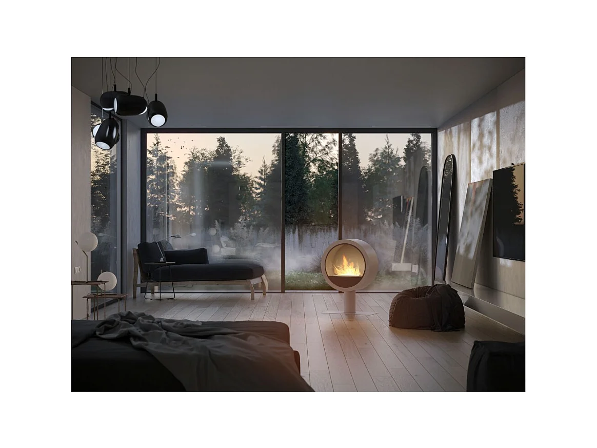 Cheminée bioéthanol Incyclle Stand - Cheminée bioéthanol ronde au sol design d.70 cm Blanc