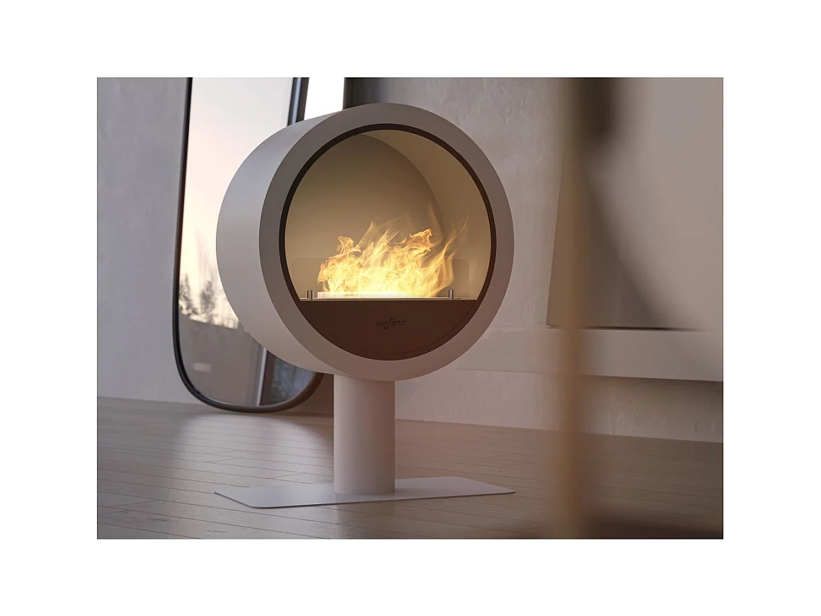Cheminée bioéthanol Incyclle Stand - Cheminée bioéthanol ronde au sol design d.70 cm Blanc