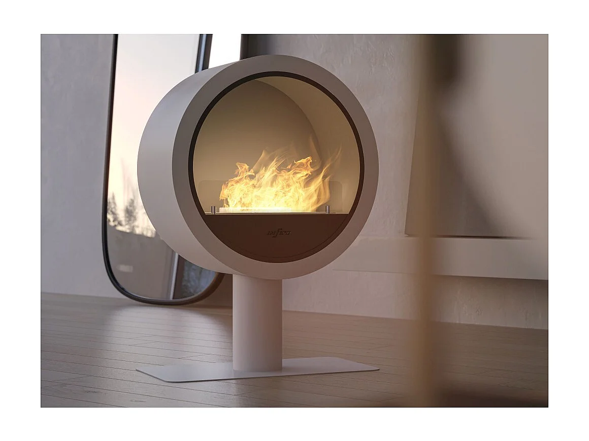 Cheminée bioéthanol Incyclle Stand - Cheminée bioéthanol ronde au sol design d.70 cm Blanc