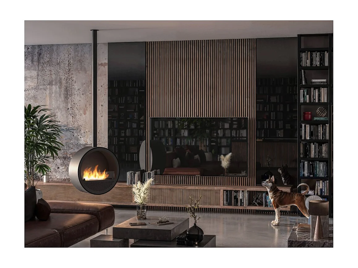 Cheminée bioéthanol suspendue Incyclle Slim - Cheminée bioéthanol design ronde d.70cm