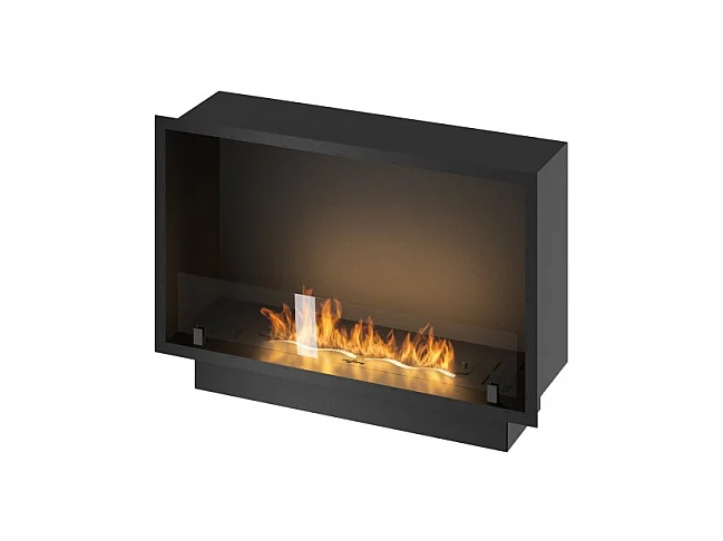 Cheminée bioéthanol encastrable Inside Black 800 - Noir mat, avec vitre, brûleur 1 L, design moderne