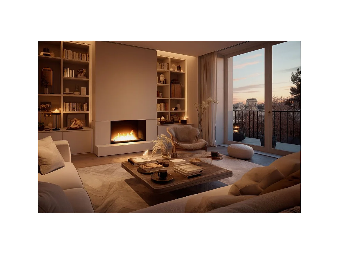 Cheminée bioéthanol encastrable Inside Black 800 - Noir mat, avec vitre, brûleur 1 L, design moderne