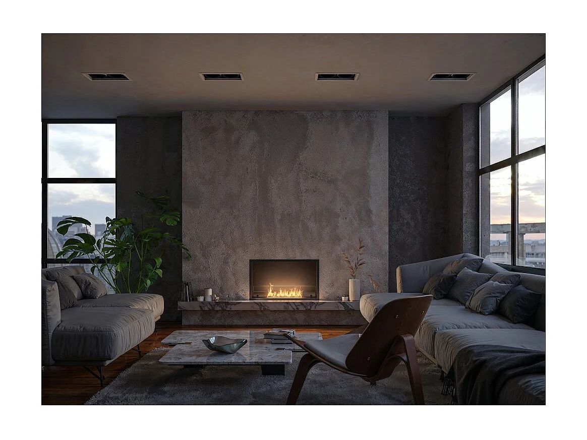 Sololed -  Inside Black 800 Einbau-Bioethanol-Kamin - Mattschwarz, mit Glas, 1-Liter-Brenner, modernes Design