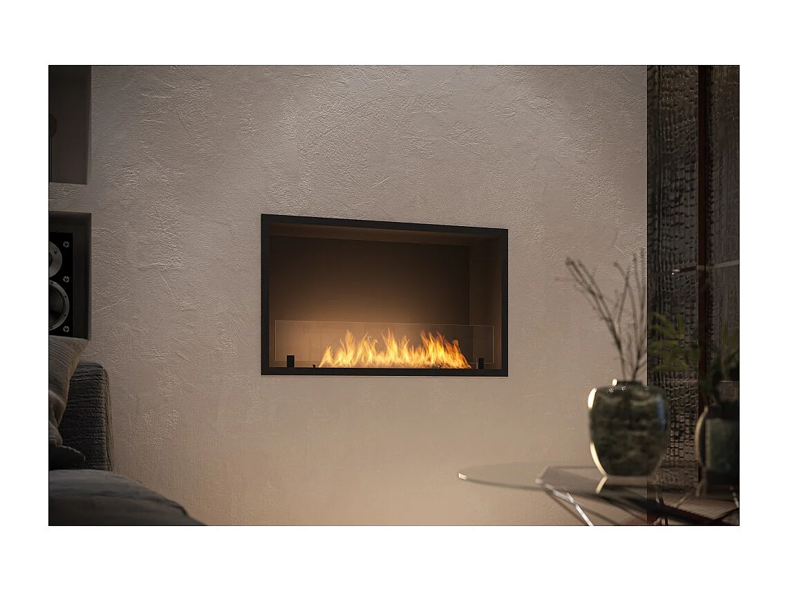 Sololed -  Inside Black 800 Einbau-Bioethanol-Kamin - Mattschwarz, mit Glas, 1-Liter-Brenner, modernes Design