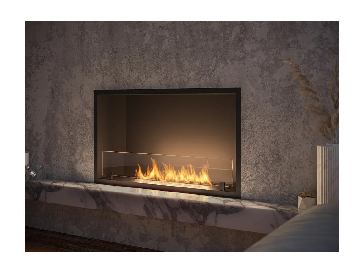 Sololed -  Inside Black 800 Einbau-Bioethanol-Kamin - Mattschwarz, mit Glas, 1-Liter-Brenner, modernes Design