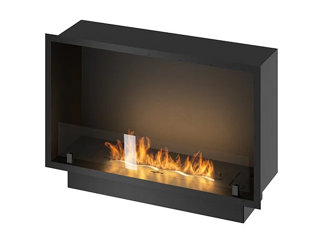 Kominek bioetanolowy Inside Black 800 do zabudowy - matowa czerń, ze szkłem, palnik 1L, nowoczesny design