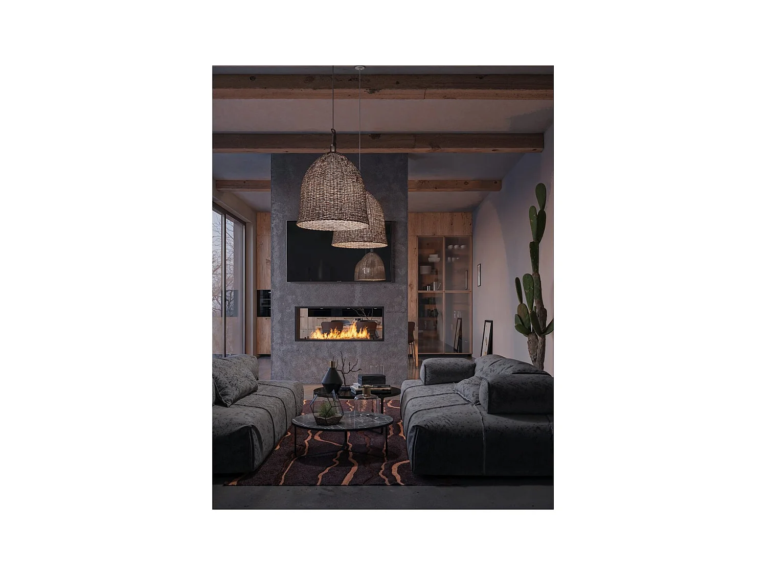 Cheminée bioéthanol 2Side 1200 Slim encastrable à deux façades - Noir mat, avec vitre, brûleur 4 L, design moderne