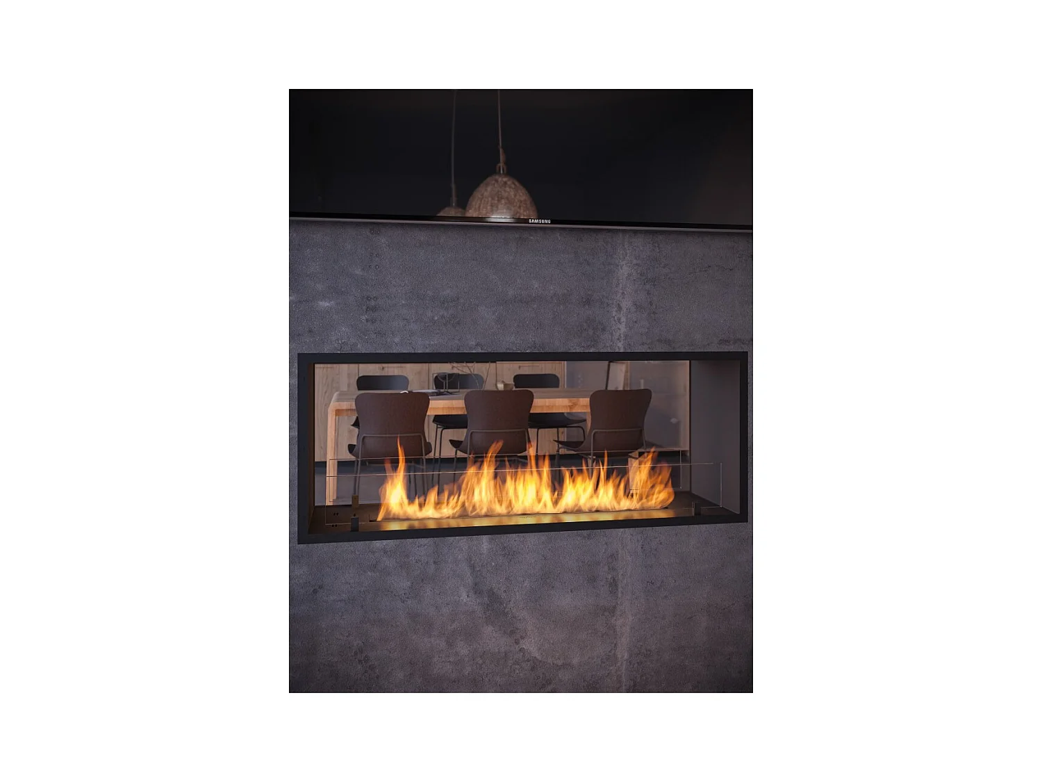 Cheminée bioéthanol 2Side 1200 Slim encastrable à deux façades - Noir mat, avec vitre, brûleur 4 L, design moderne