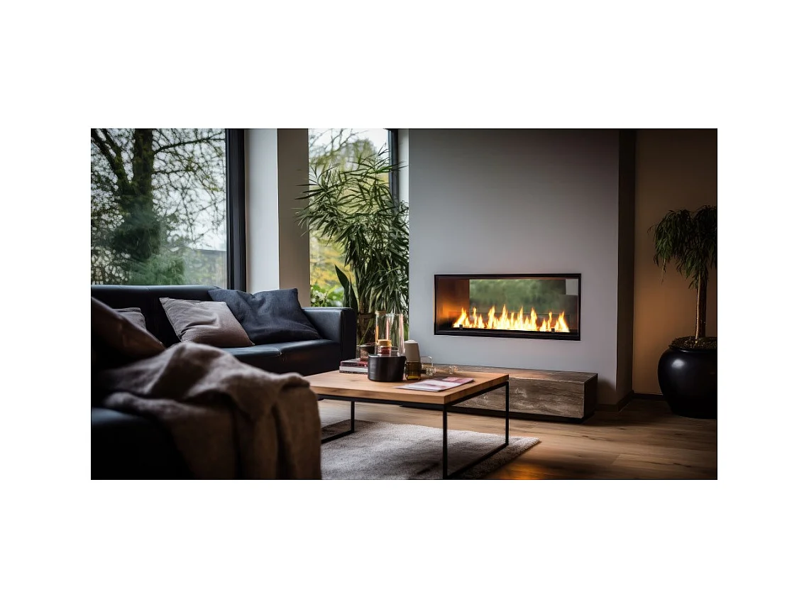 Cheminée bioéthanol 2Side 1200 Slim encastrable à deux façades - Noir mat, avec vitre, brûleur 4 L, design moderne