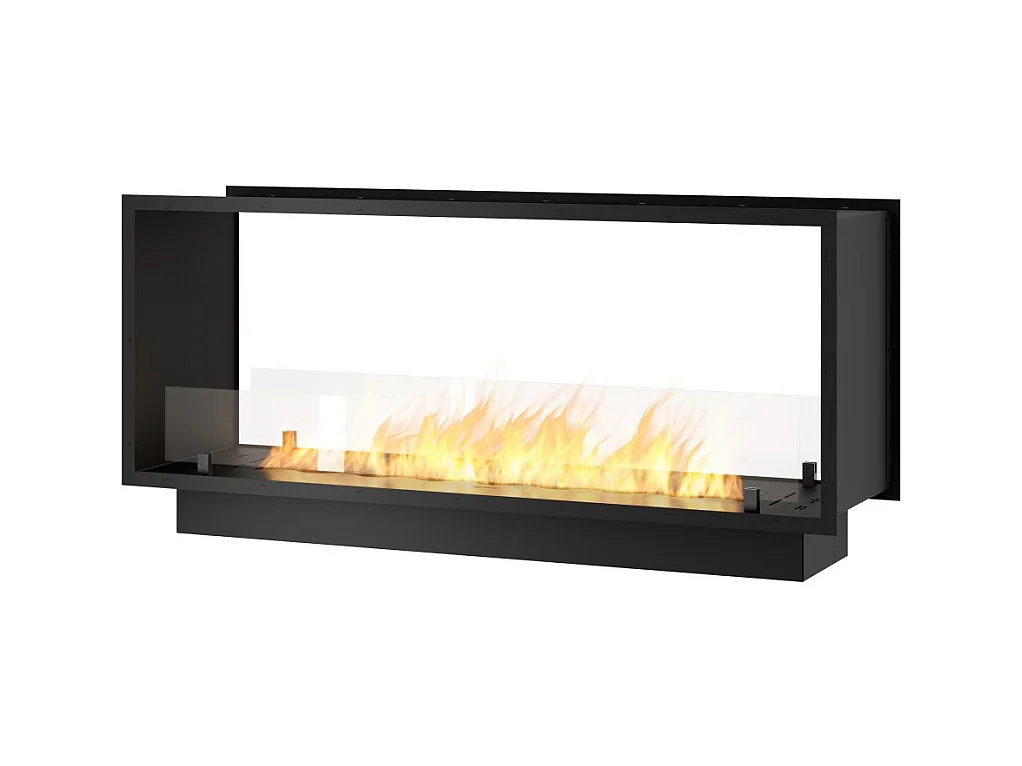 Chimenea de bioetanol de 2 lados 1200 Slim empotrada con dos fachadas - Negro mate, con cristal, quemador de 4 l, diseño moderno