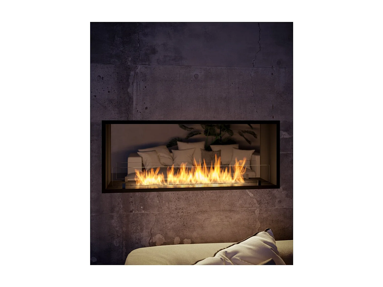 Lareira a Bioetanol 2 Lados 1200 Slim Embutida com Duas Frentes - Preto Fosco, com Vidro, Queimador de 4L, Design Moderno