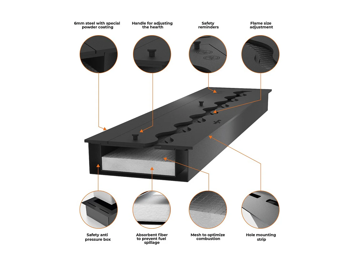Lareira a Bioetanol 2 Lados 1200 Slim Embutida com Duas Frentes - Preto Fosco, com Vidro, Queimador de 4L, Design Moderno