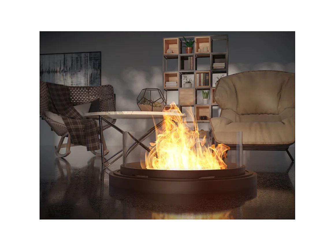 Cheminée bioéthanol ronde autoportante - Cheminée bioéthanol au sol noire avec conduit de fumée de 95 cm de diamètre