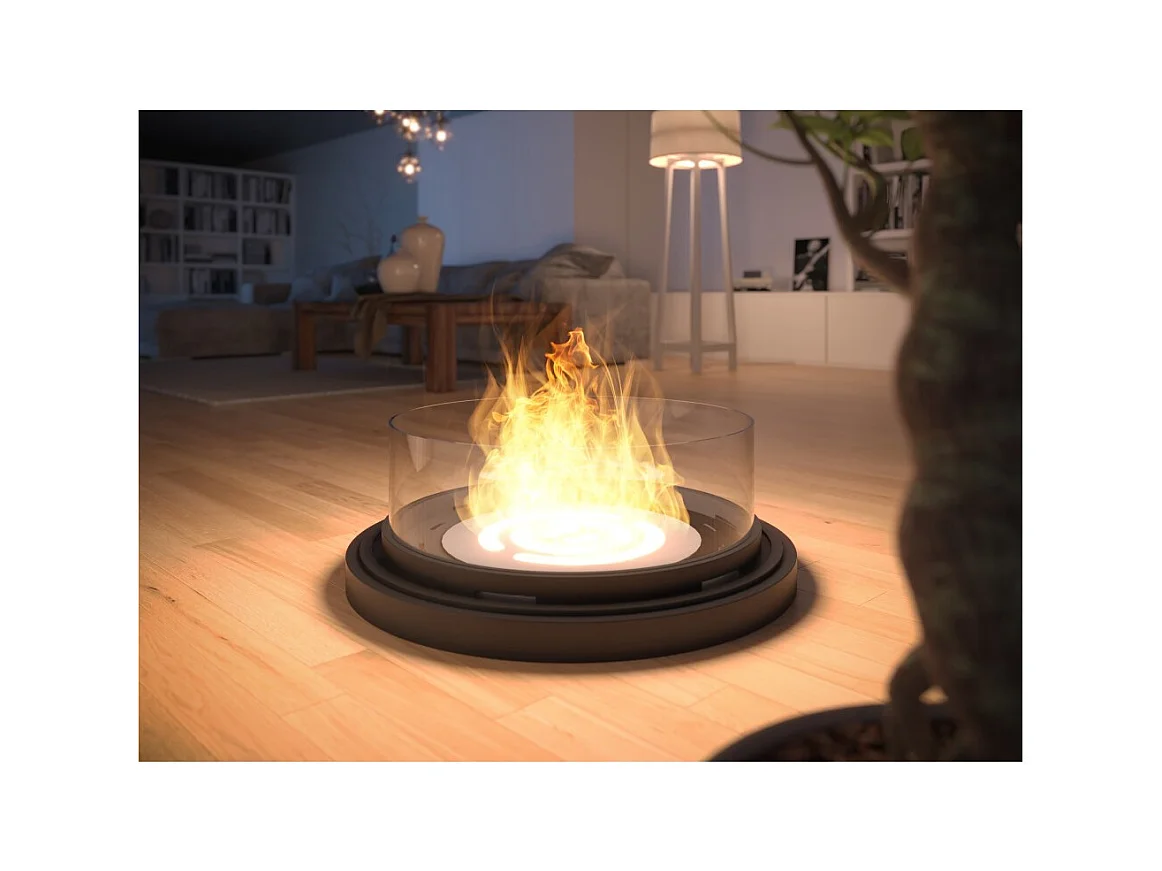 Cheminée bioéthanol ronde autoportante - Cheminée bioéthanol au sol noire avec conduit de fumée de 95 cm de diamètre