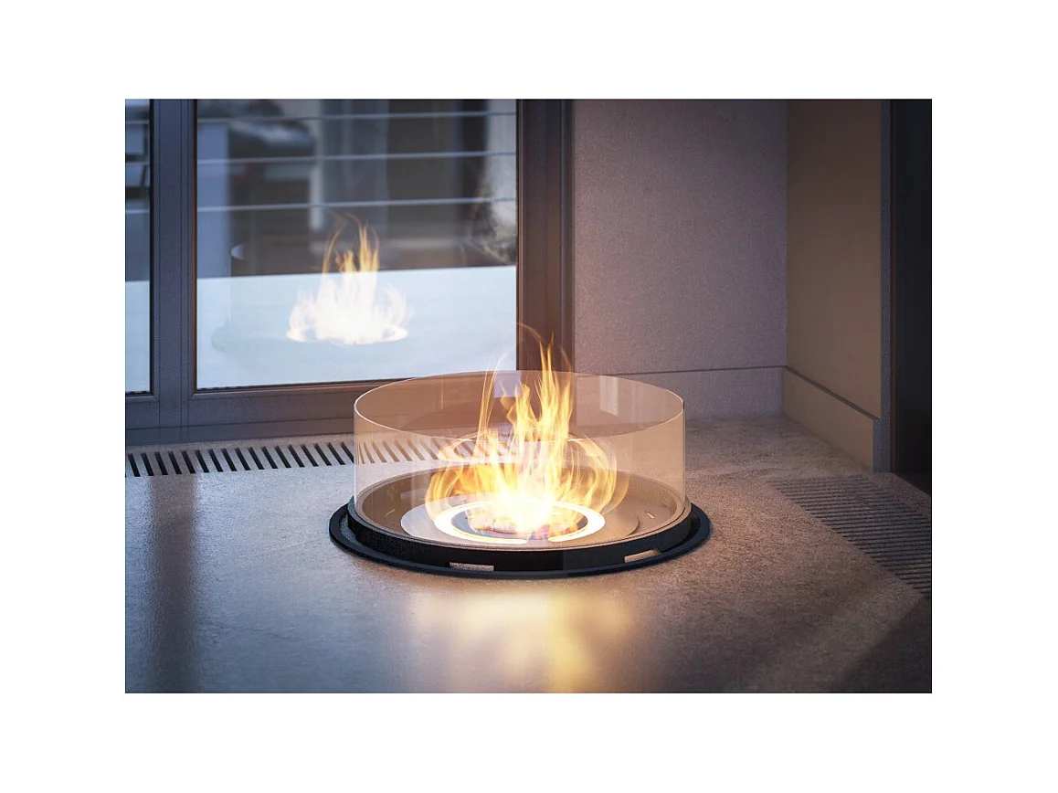 Cheminée bioéthanol ronde autoportante - Cheminée bioéthanol au sol noire avec conduit de fumée de 95 cm de diamètre