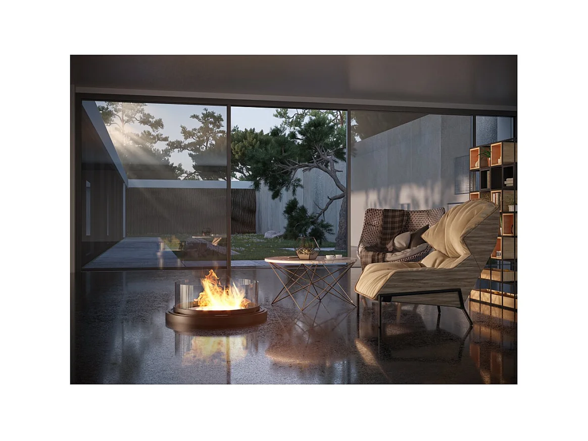 Cheminée bioéthanol ronde autoportante - Cheminée bioéthanol au sol noire avec conduit de fumée de 95 cm de diamètre