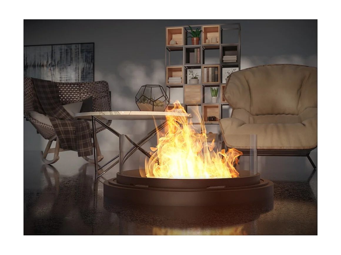 Lareira autônoma a bioetanol Inround - preta Lareira de chão com tubo de combustão D.95cm