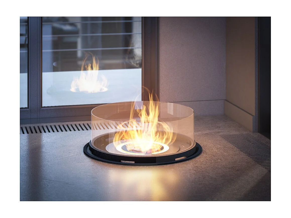 Lareira autônoma a bioetanol Inround - preta Lareira de chão com tubo de combustão D.95cm
