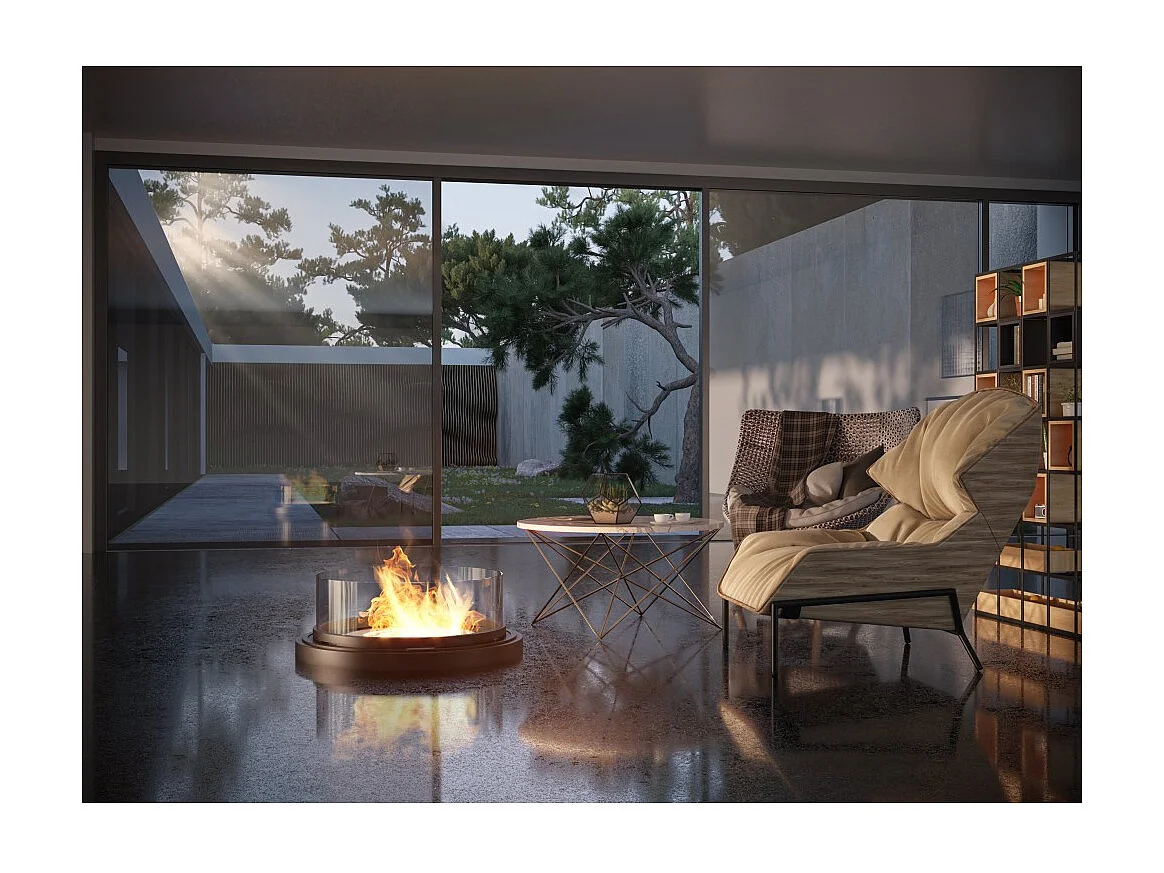 Lareira autônoma a bioetanol Inround - preta Lareira de chão com tubo de combustão D.95cm