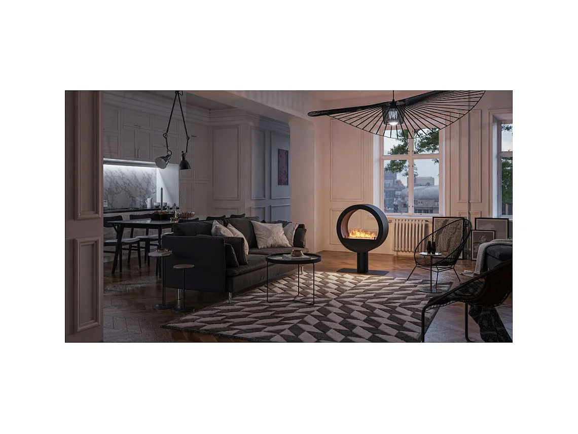 Cheminée bioéthanol de comptoir Incyclle Stand 2Side - Cheminée bioéthanol ronde à double façade d.70 cm