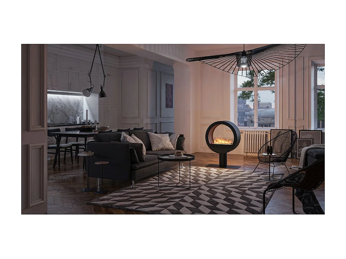 Cheminée bioéthanol de comptoir Incyclle Stand 2Side - Cheminée bioéthanol ronde à double façade d.70 cm