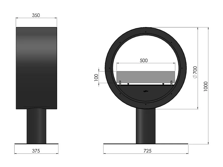 Cheminée bioéthanol de comptoir Incyclle Stand 2Side - Cheminée bioéthanol ronde à double façade d.70 cm