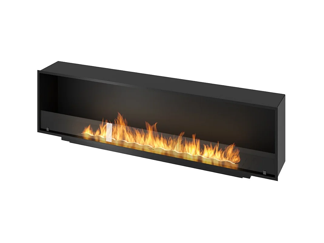 Cheminée bioéthanol encastrable Inside Black 2000 - Noir mat, avec vitre, brûleur 6 L, design moderne