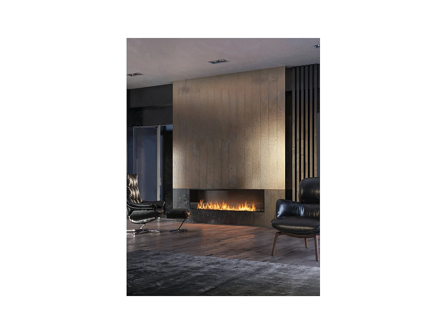 Cheminée bioéthanol encastrable Inside Black 2000 - Noir mat, avec vitre, brûleur 6 L, design moderne