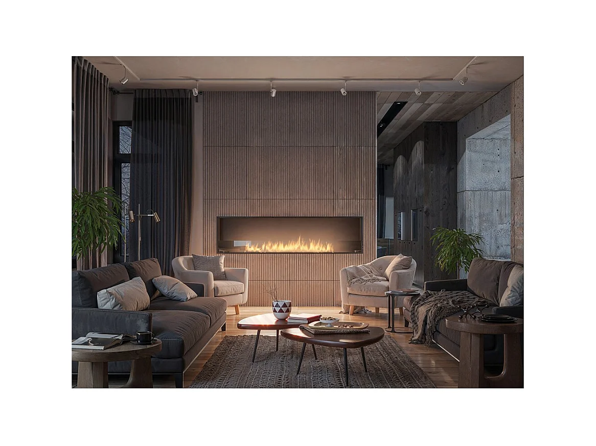 Cheminée bioéthanol encastrable Inside Black 2000 - Noir mat, avec vitre, brûleur 6 L, design moderne