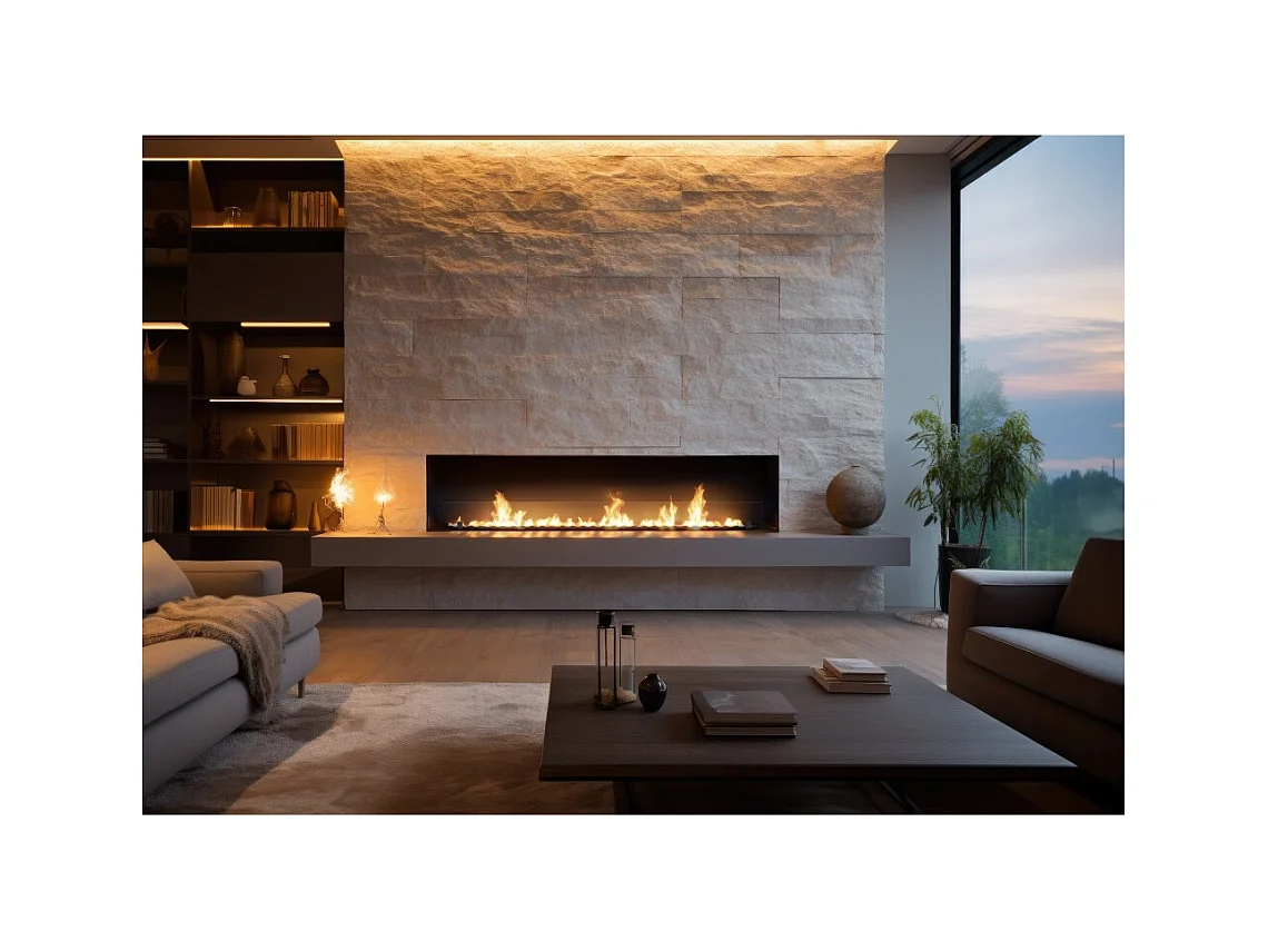 Cheminée bioéthanol encastrable Inside Black 2000 - Noir mat, avec vitre, brûleur 6 L, design moderne