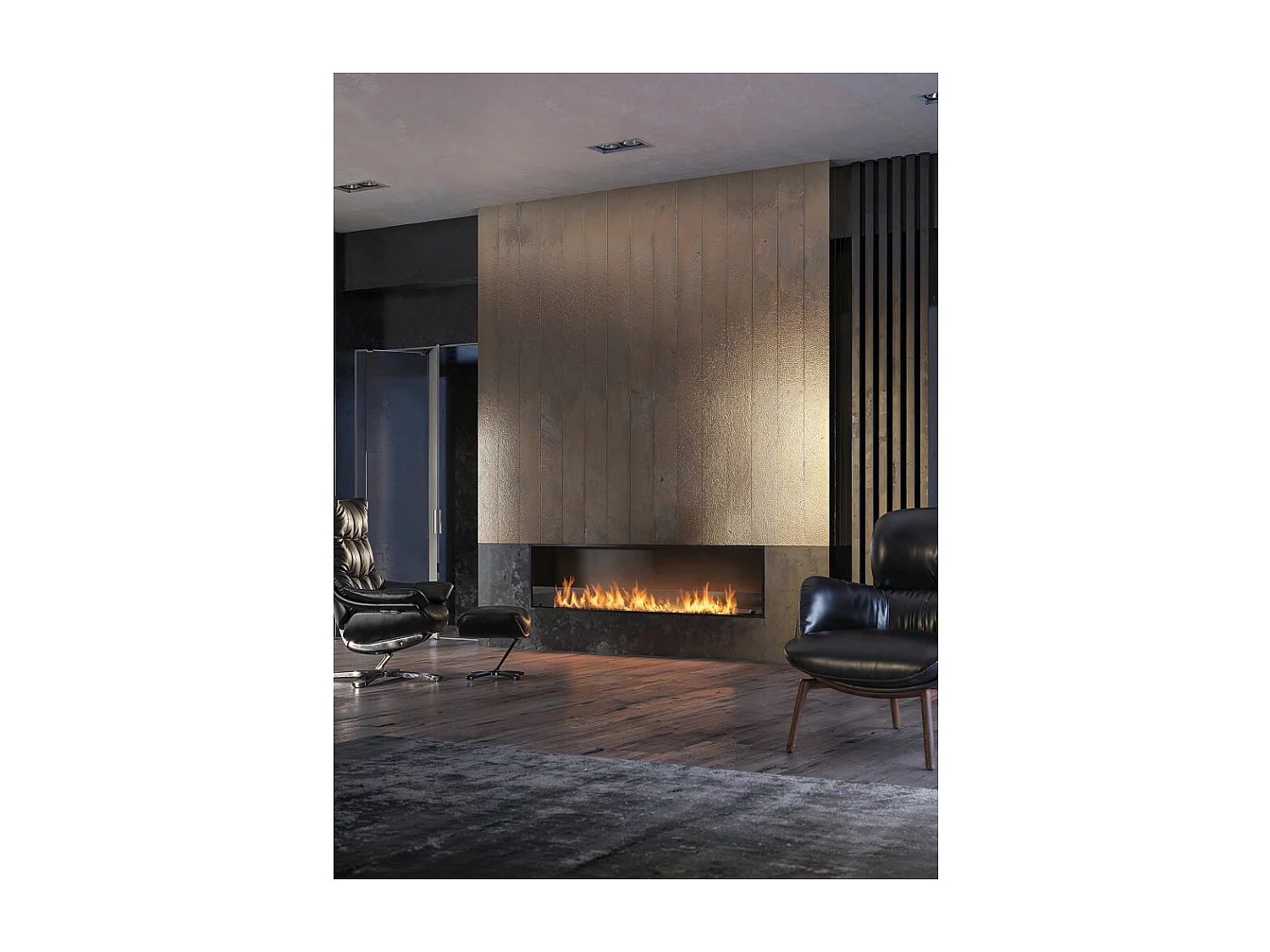 Lareira embutida a bioetanol Inside Black 2000 - Preto fosco, com vidro, queimador de 6 L, design moderno