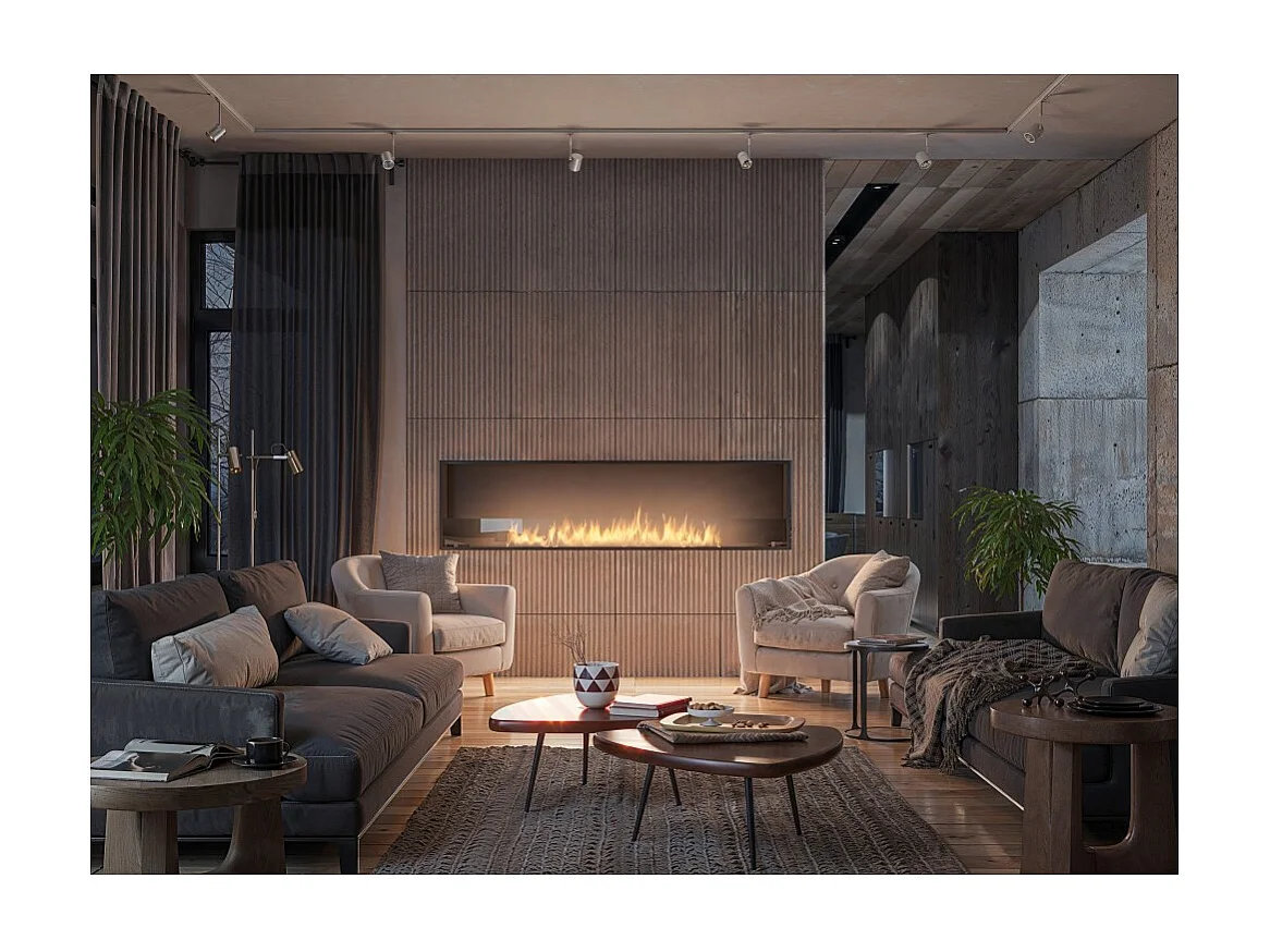 Lareira embutida a bioetanol Inside Black 2000 - Preto fosco, com vidro, queimador de 6 L, design moderno